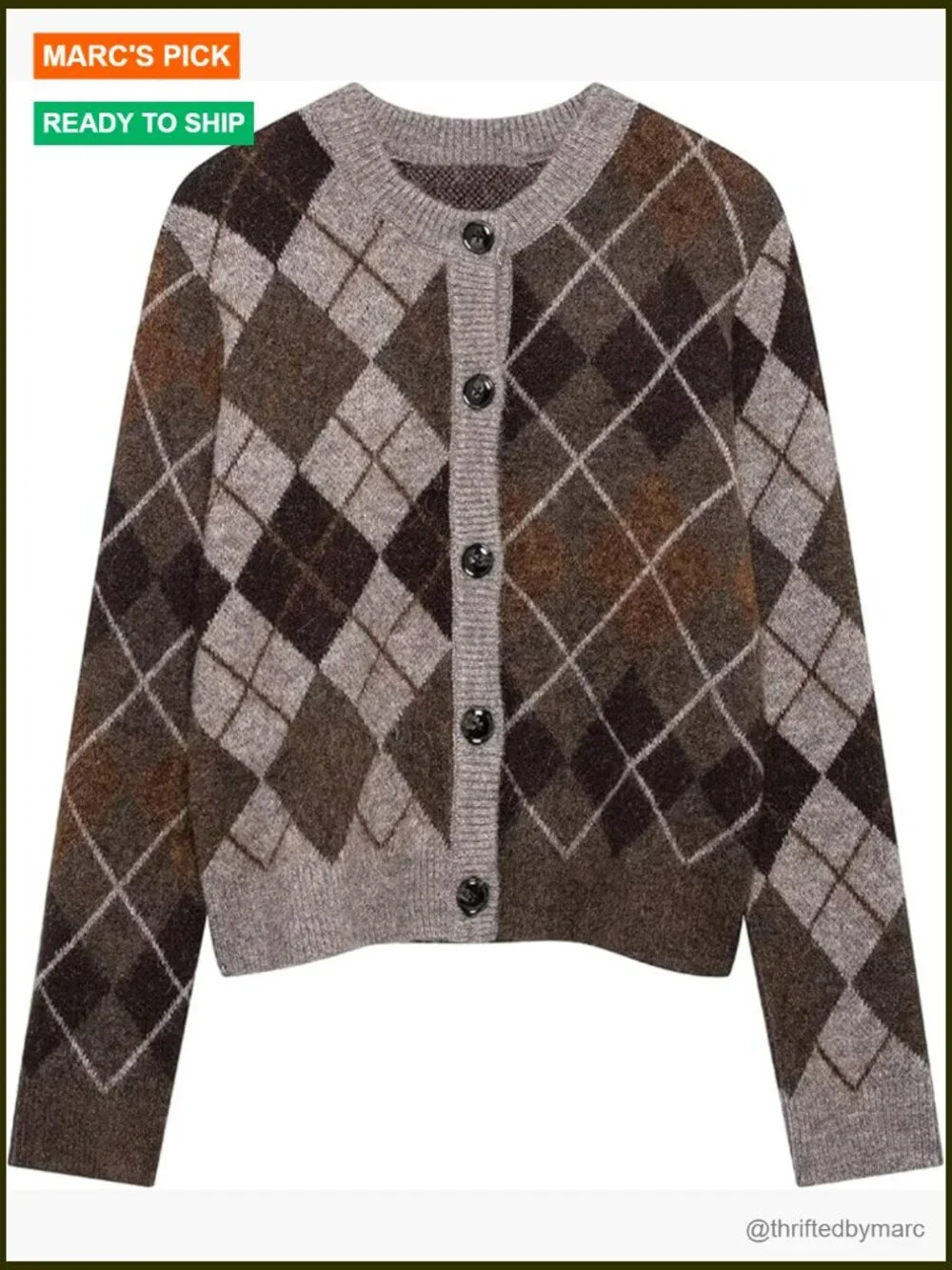 Argyle Cardigan Sweater Long Sleeve Button Down Knitwear